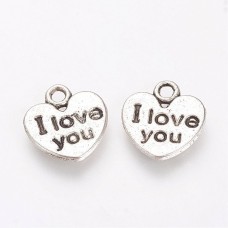 Подвеска металлическая I love you 12*11 мм. Цвет черненое серебро